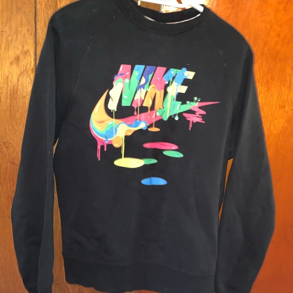 Nike Black sweatshirt w/multi neon paint splatter - Picture 1 of 2